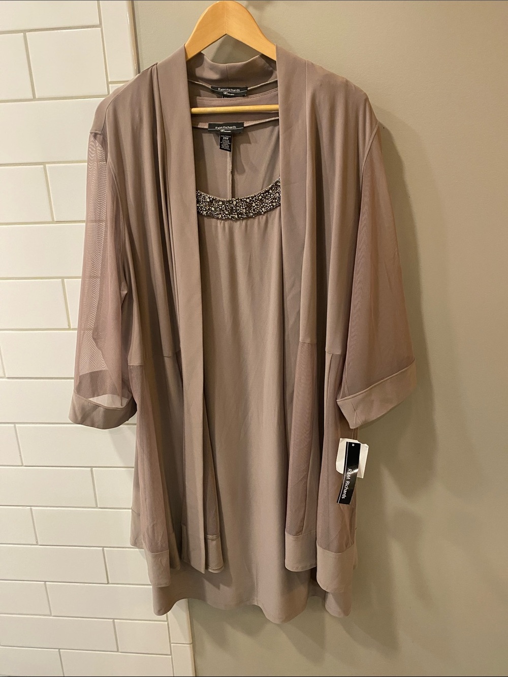 R&M Richards Taupe/Beige Evening Dress